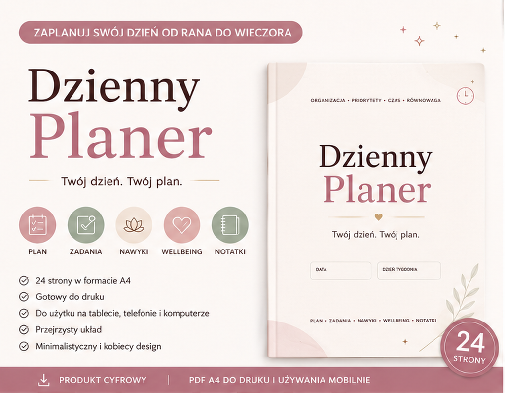 Dzienny Planer Zestaw - PDF A4 do druku i używania mobilnie