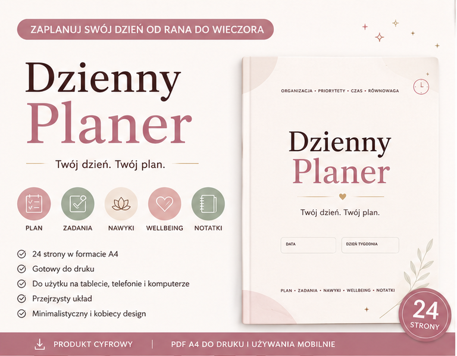 Dzienny Planer Zestaw - PDF A4 do druku i używania mobilnie