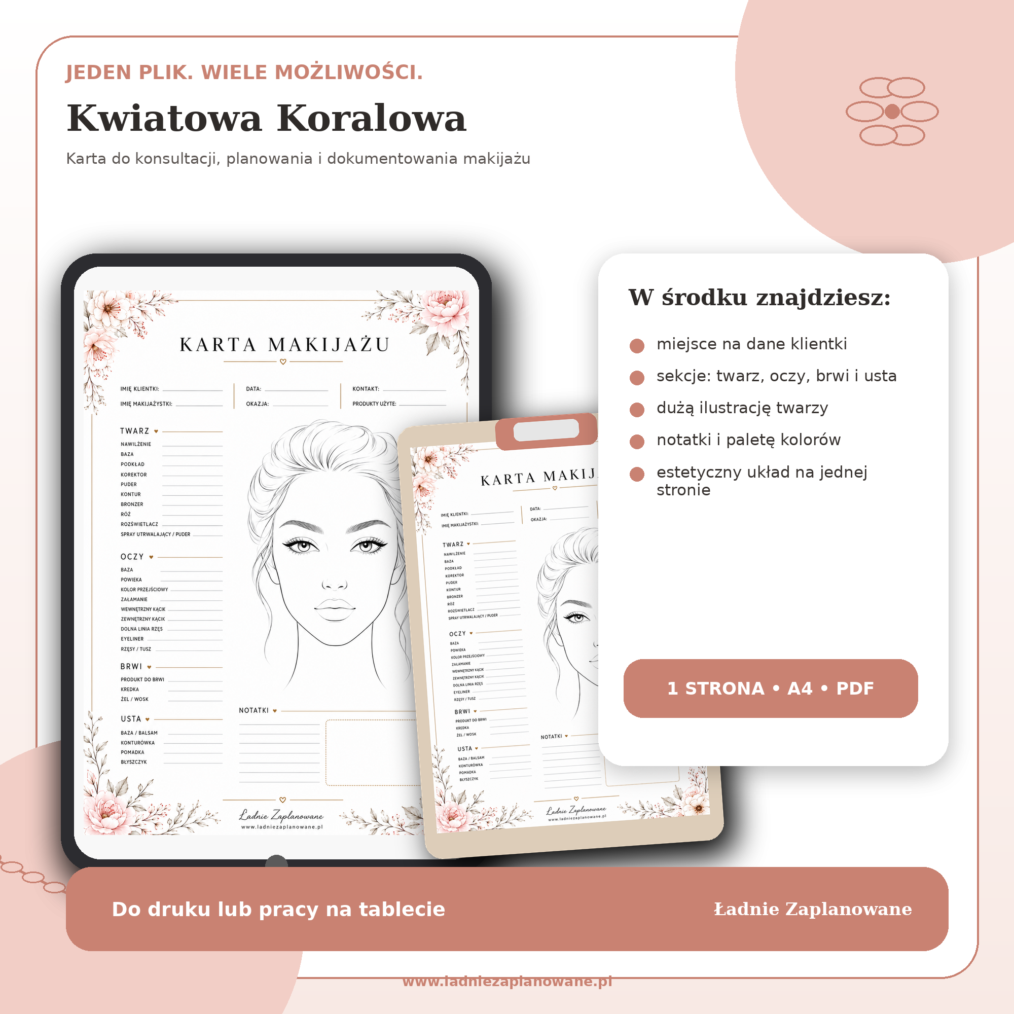 Karta Makijażu Kwiatowa Koralowa – PDF A4 do druku