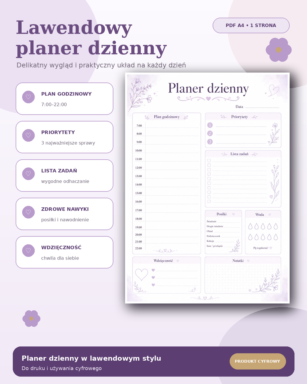 Lawendowy Planer Dzienny PDF A4