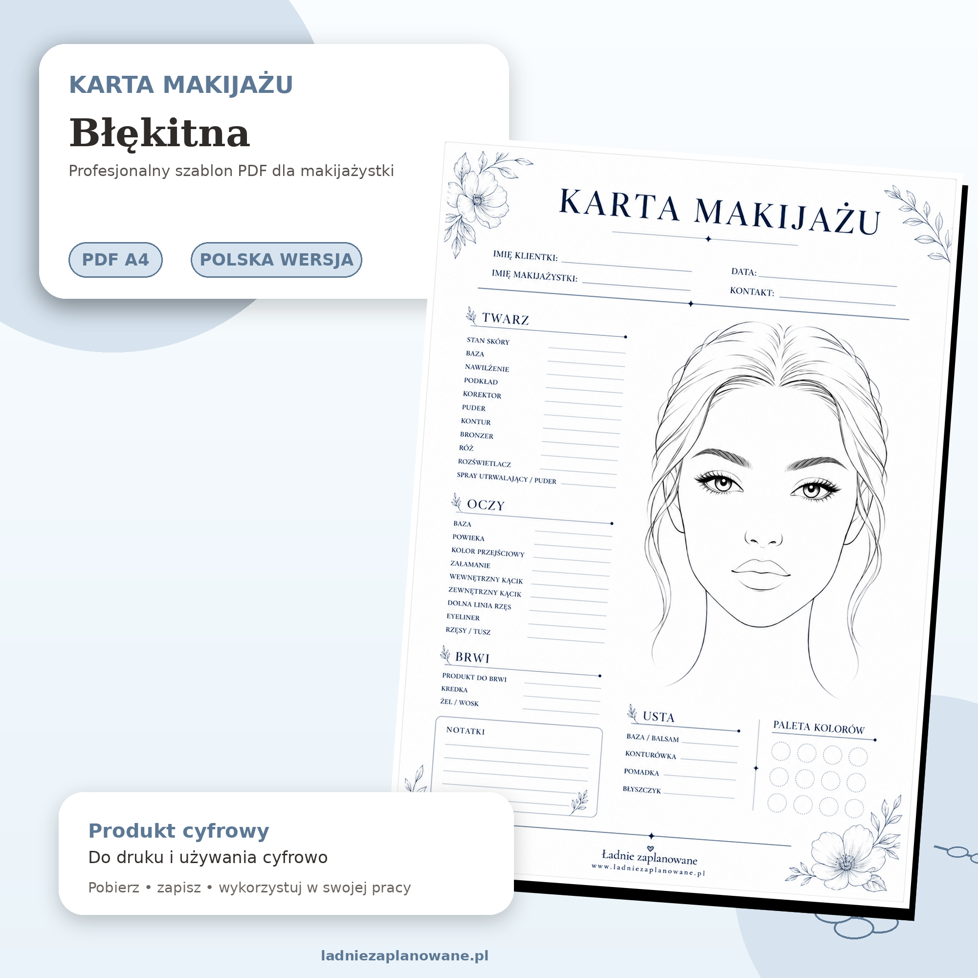 Karta Makijażu Błękitna – PDF A4 do druku