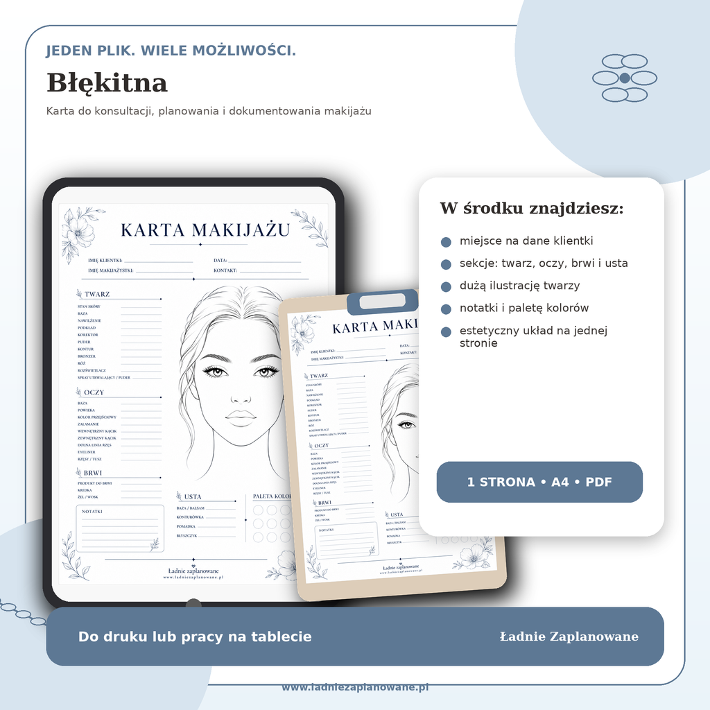 Karta Makijażu Błękitna – PDF A4 do druku