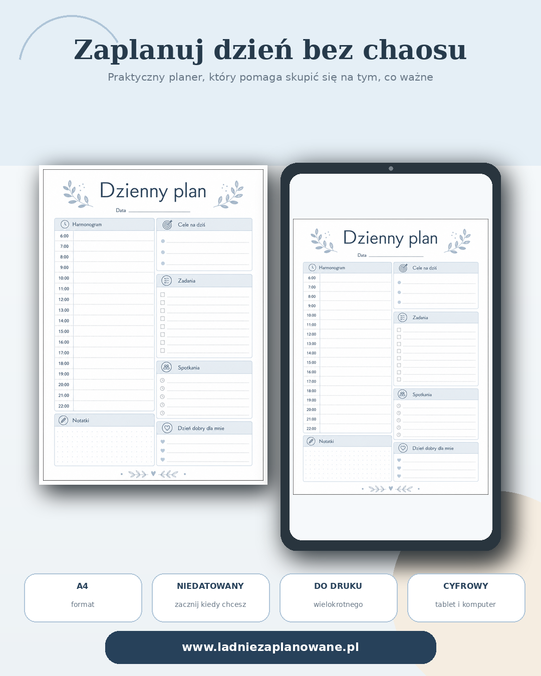 Dzienny Plan Minimalistyczny PDF A4 – błękitny