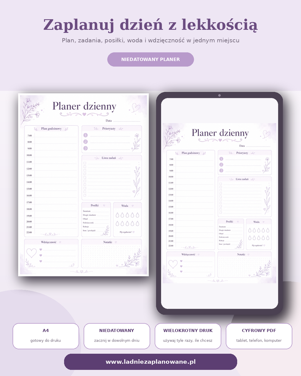 Lawendowy Planer Dzienny PDF A4