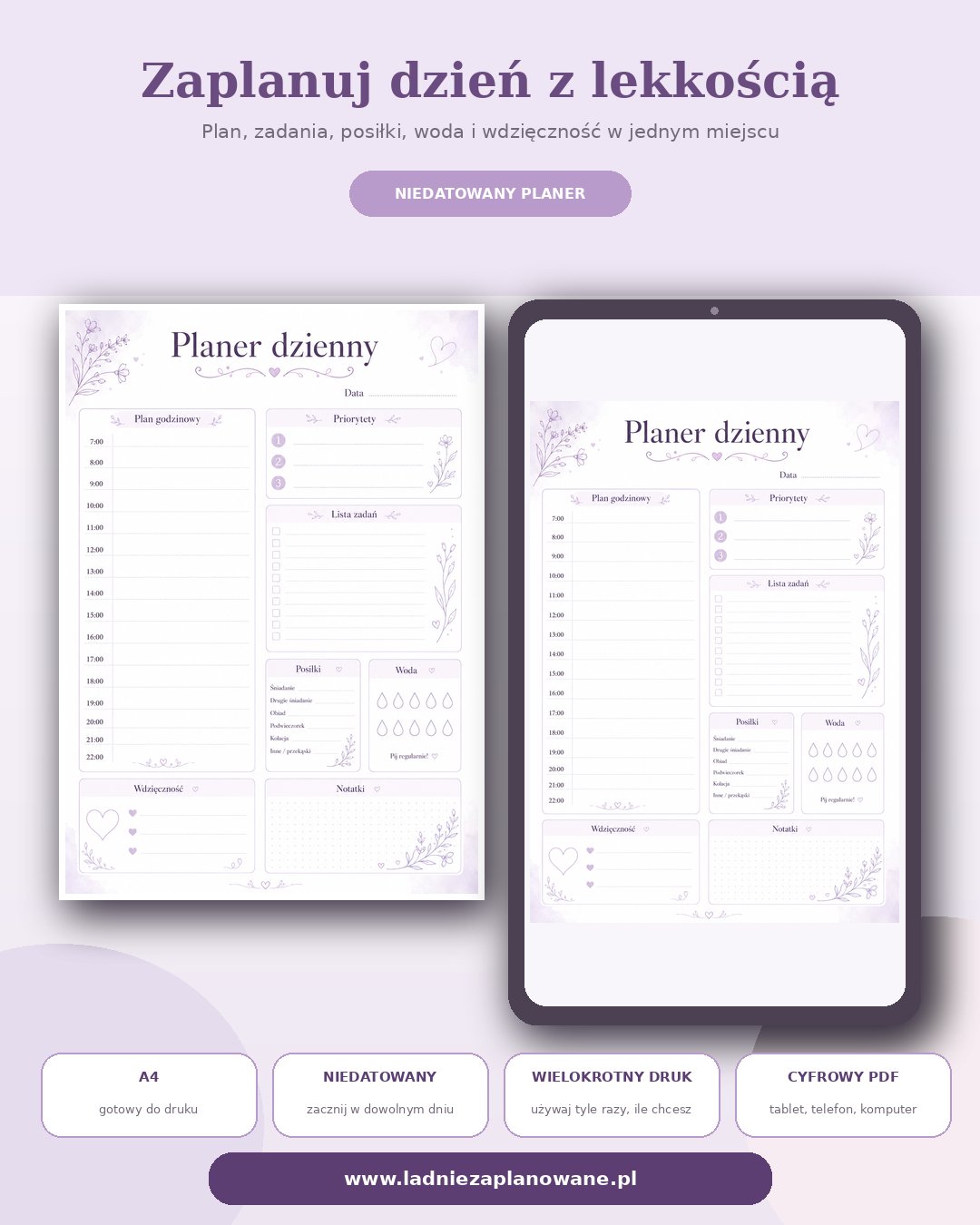 Lawendowy Planer Dzienny PDF A4