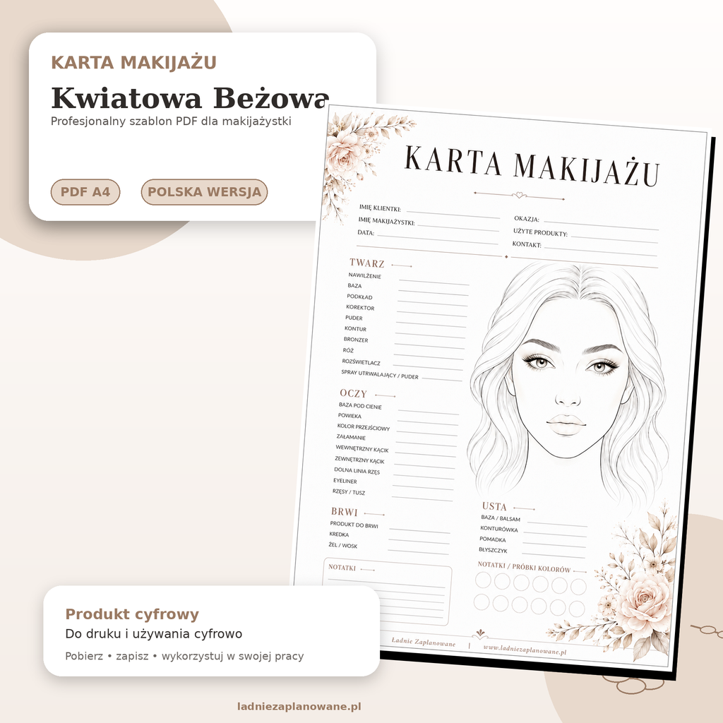 Karta Makijażu Kwiatowa Beżowa – PDF A4