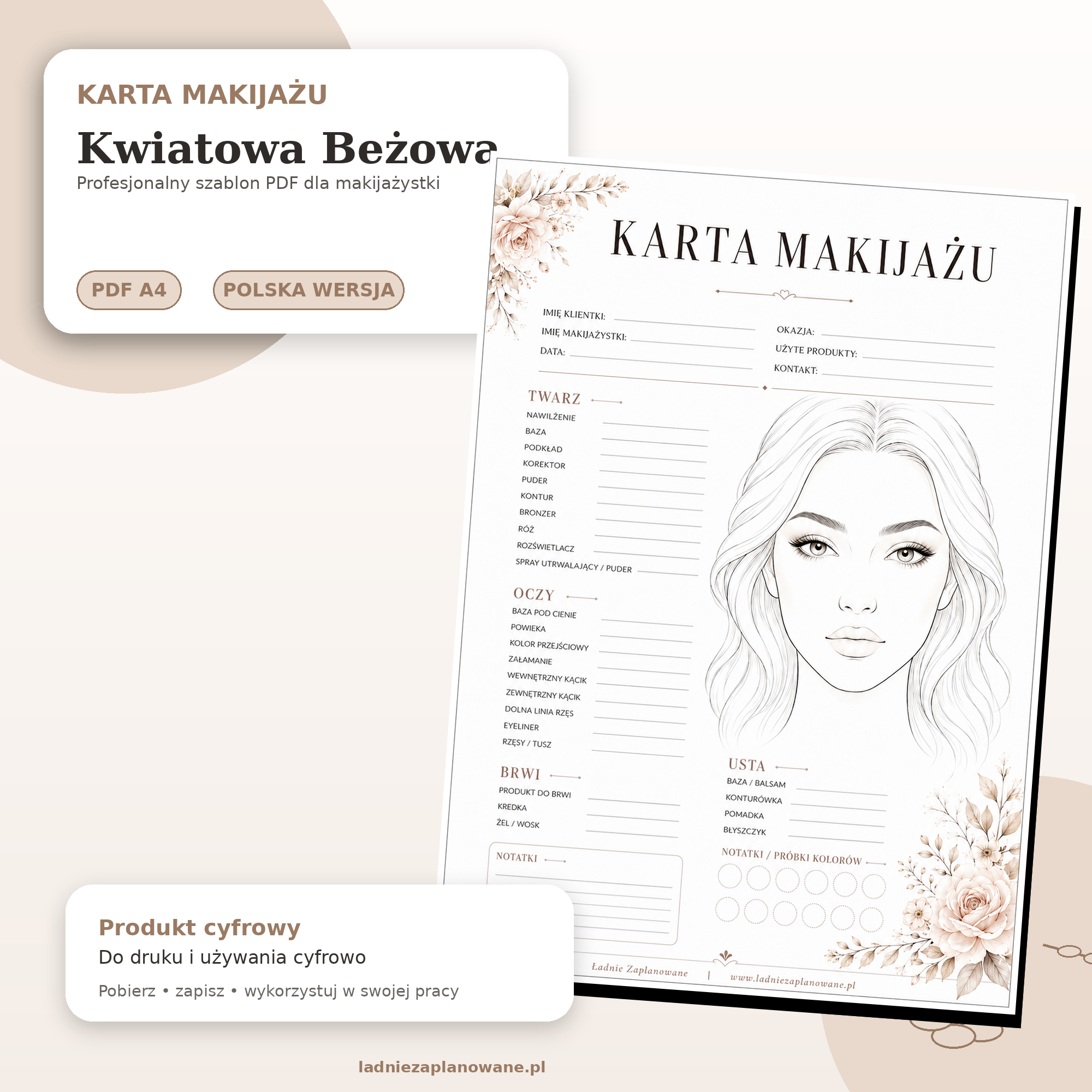 Karta Makijażu Kwiatowa Beżowa – PDF A4