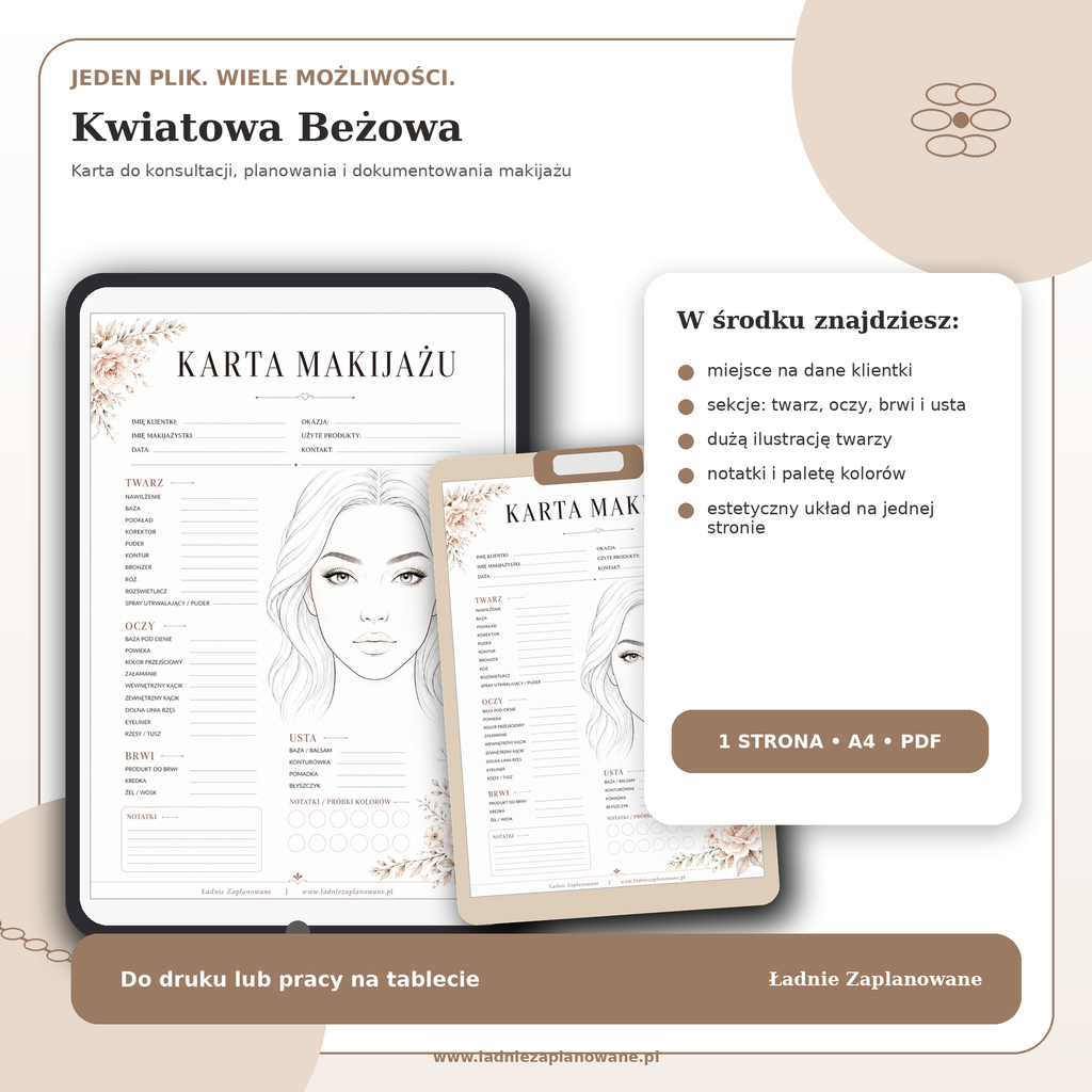 Karta Makijażu Kwiatowa Beżowa – PDF A4