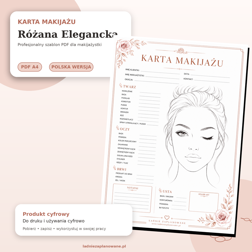 Karta Makijażu Różana Elegancka – PDF A4