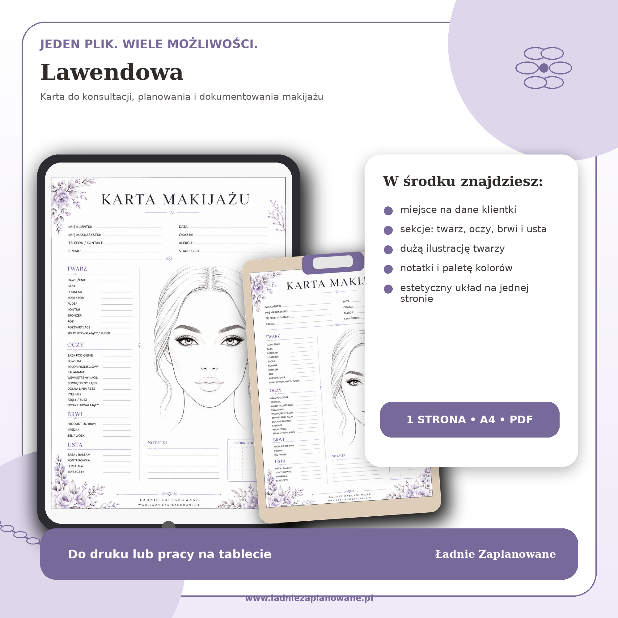 Karta Makijażu Lawendowa – PDF A4 do druku