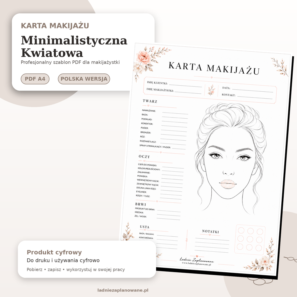 Karta Makijażu Minimalistyczna Kwiatowa – PDF A4