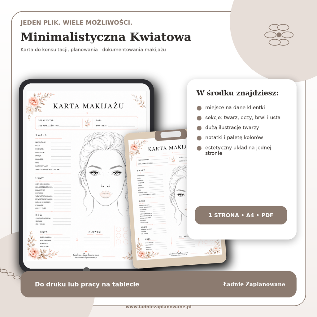 Karta Makijażu Minimalistyczna Kwiatowa – PDF A4