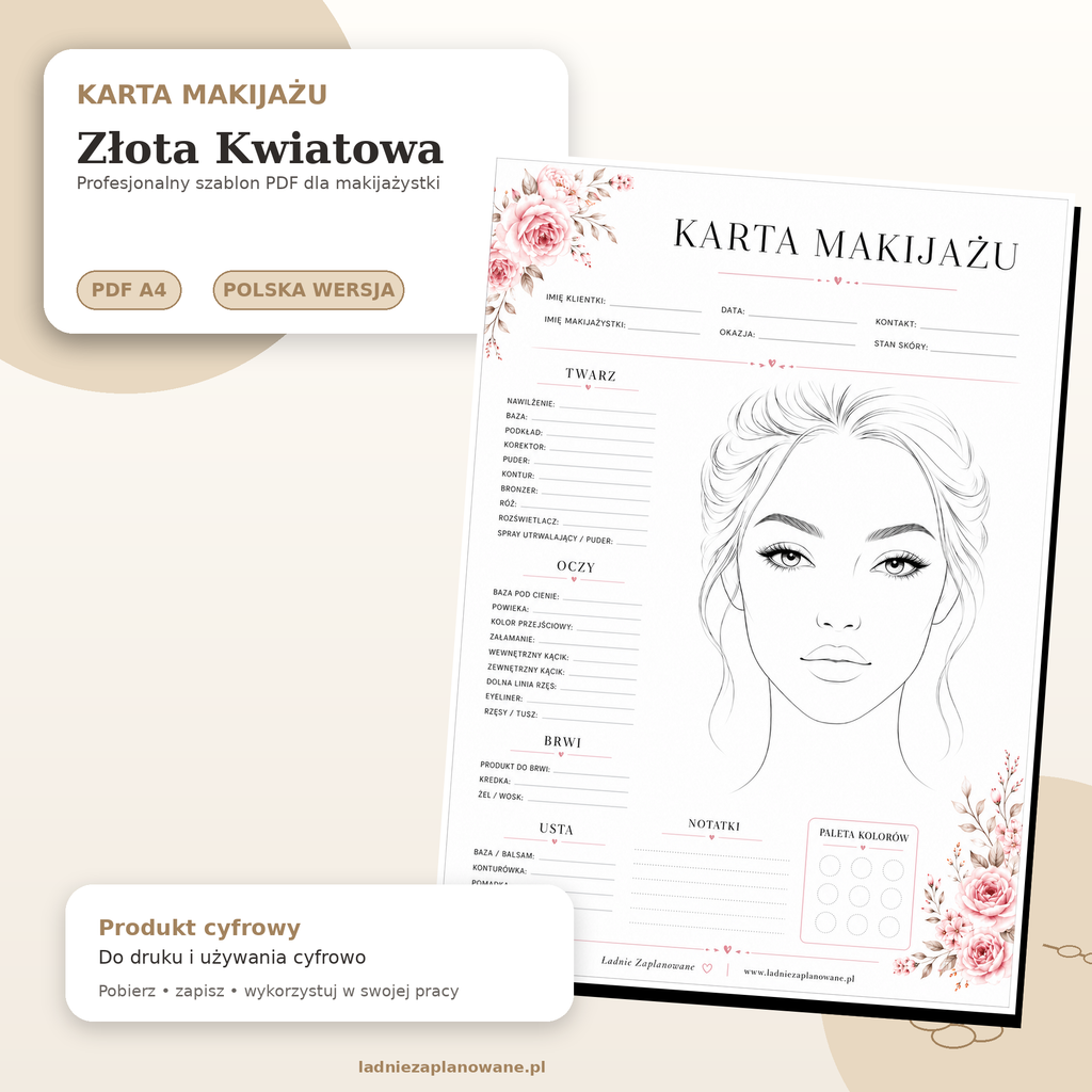 Karta Makijażu Złota Kwiatowa – PDF A4