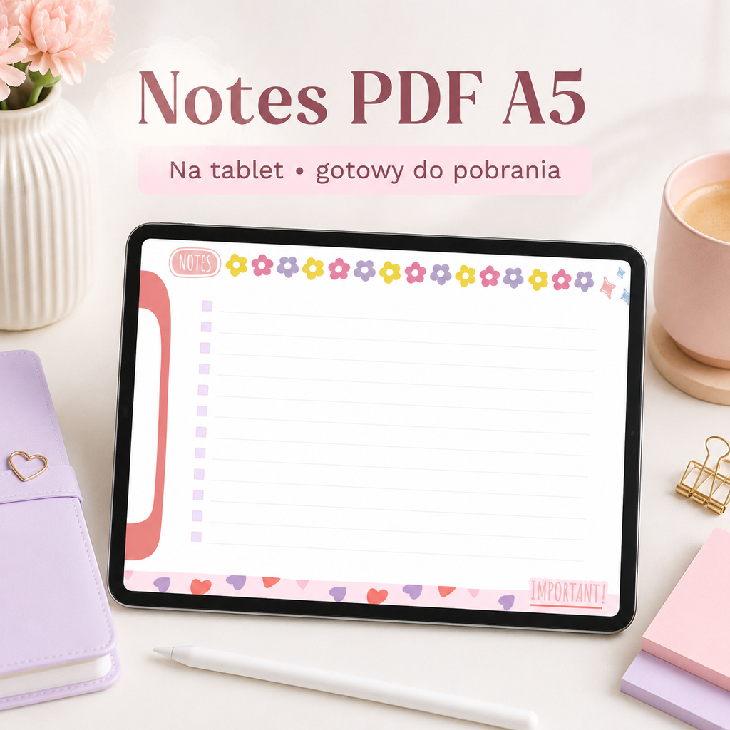 Pastelowy Notes PDF A5 – 10 stron do druku i używania cyfrowo