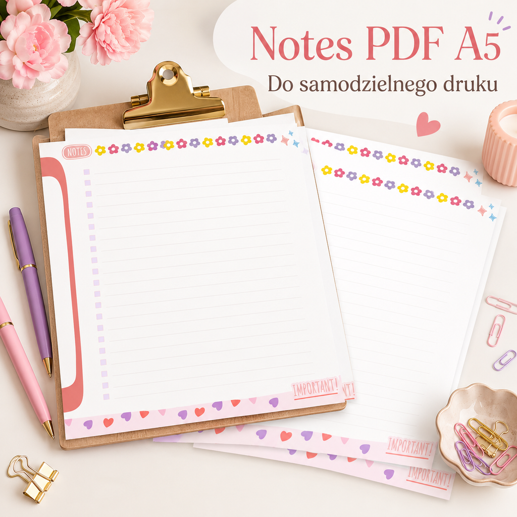 Pastelowy Notes PDF A5 – 10 stron do druku i używania cyfrowo