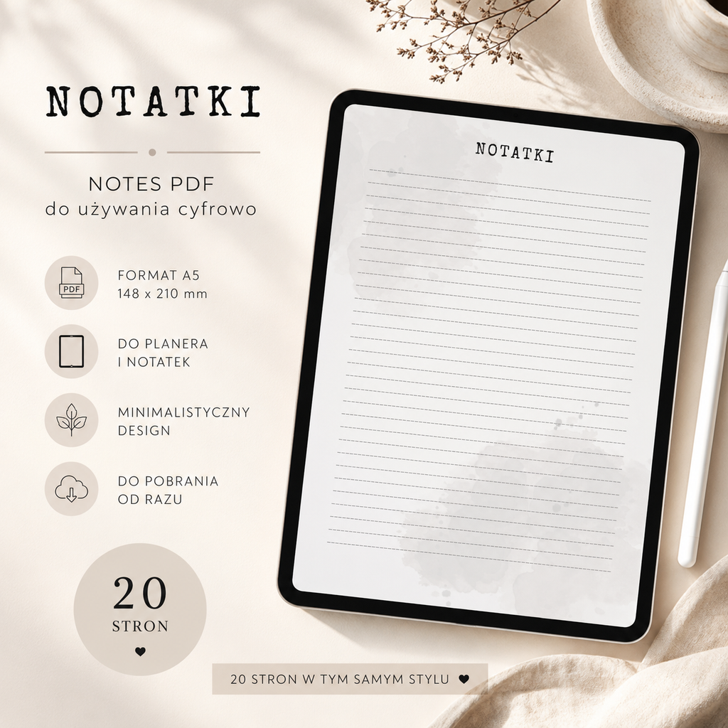 Minimalistyczny Notes Classic PDF - do używania cyfrowo i do druku