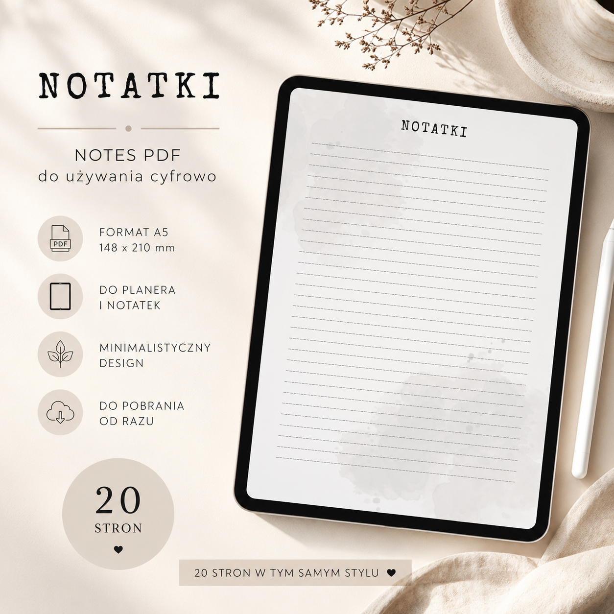 Minimalistyczny Notes Classic PDF - do używania cyfrowo i do druku