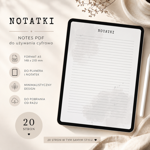 Minimalistyczny Notes Classic PDF - do używania cyfrowo i do druku