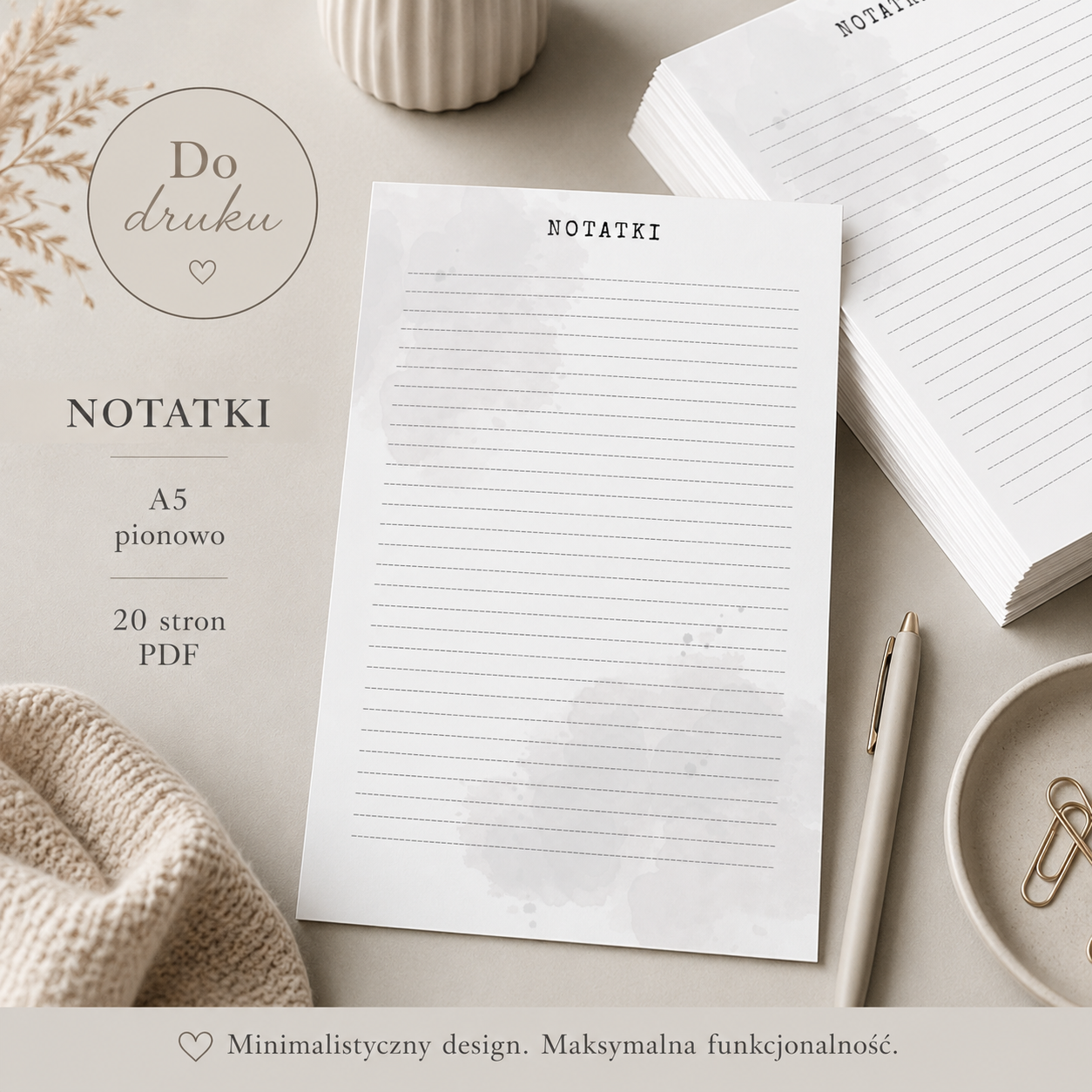 Minimalistyczny Notes Classic PDF - do używania cyfrowo i do druku