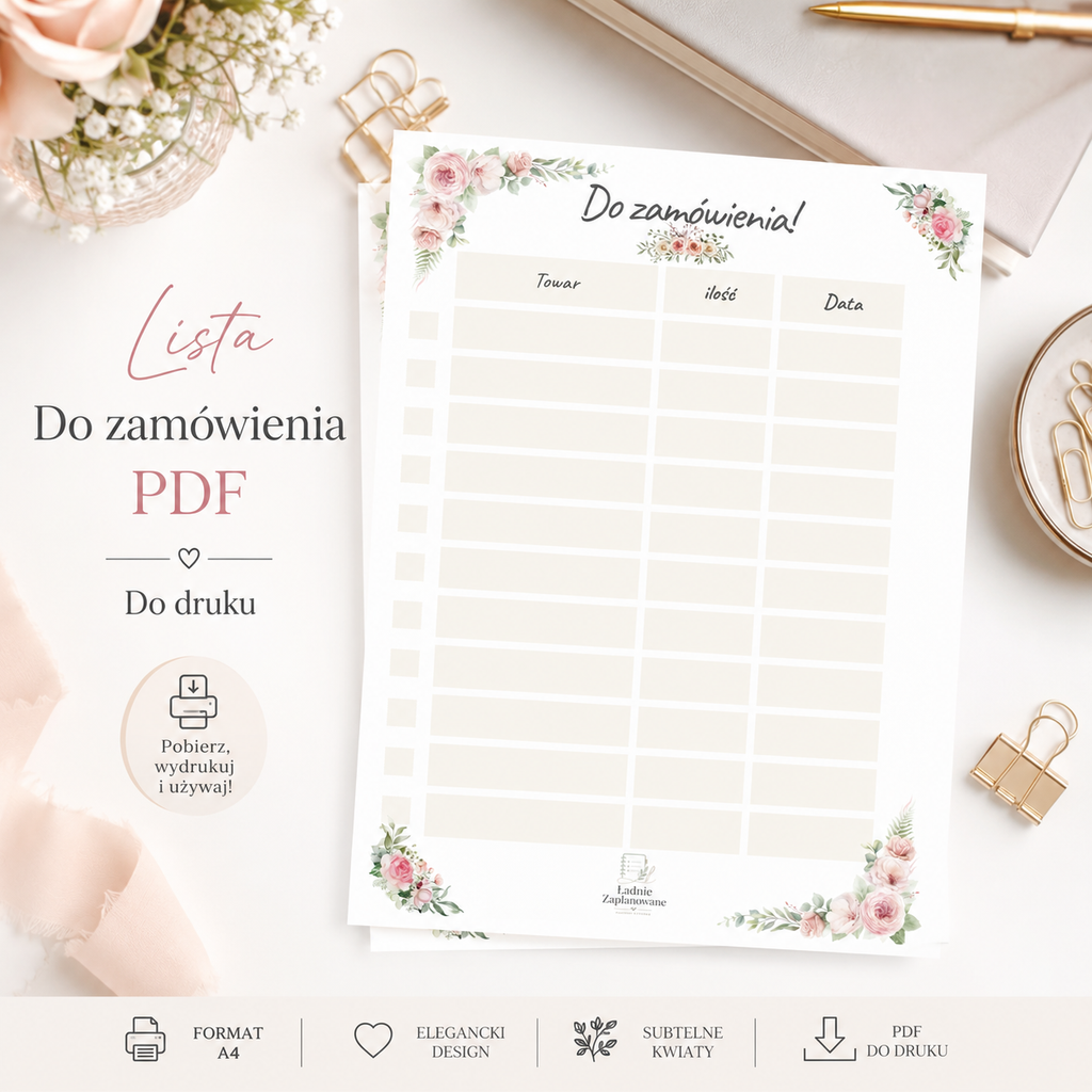 Lista Zamówień Flowers PDF A4 – do używania cyfrowo i do druku