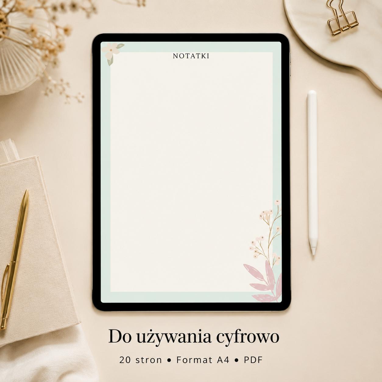 Notatnik Pastelowe kwiaty minimal PDF A4 – do używania cyfrowo i do druku