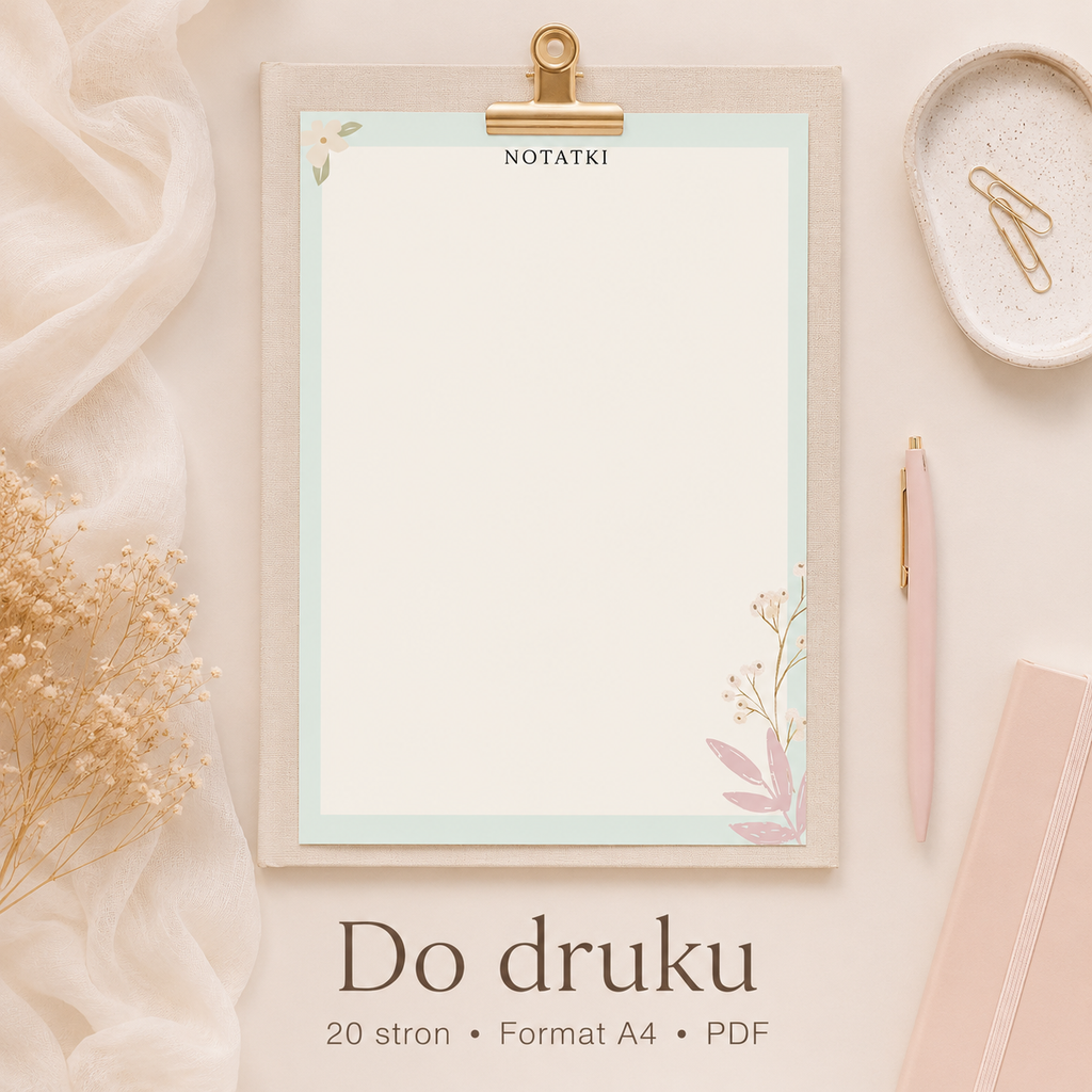 Notatnik Pastelowe kwiaty minimal PDF A4 – do używania cyfrowo i do druku