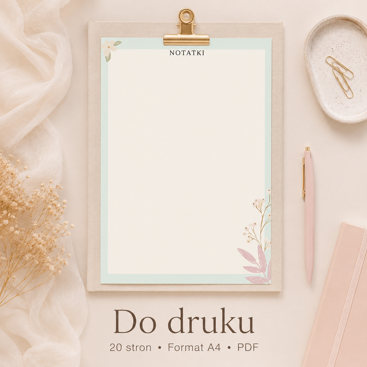 Notatnik Pastelowe kwiaty minimal PDF A4 – do używania cyfrowo i do druku