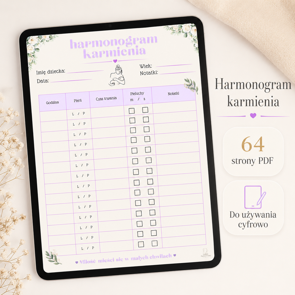 Harmonogram karmienia soft PDF A4 – 64 strony do używania cyfrowo i do druku