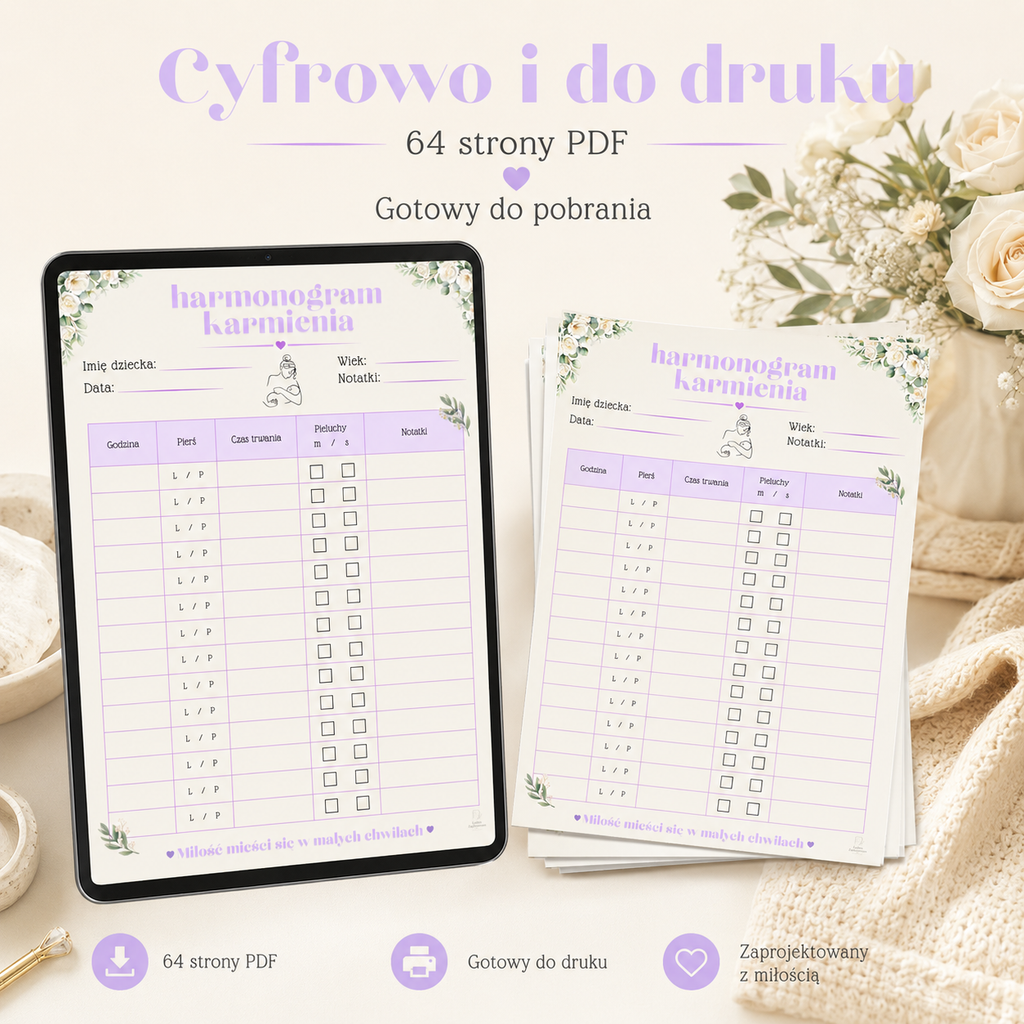 Harmonogram karmienia soft PDF A4 – 64 strony do używania cyfrowo i do druku