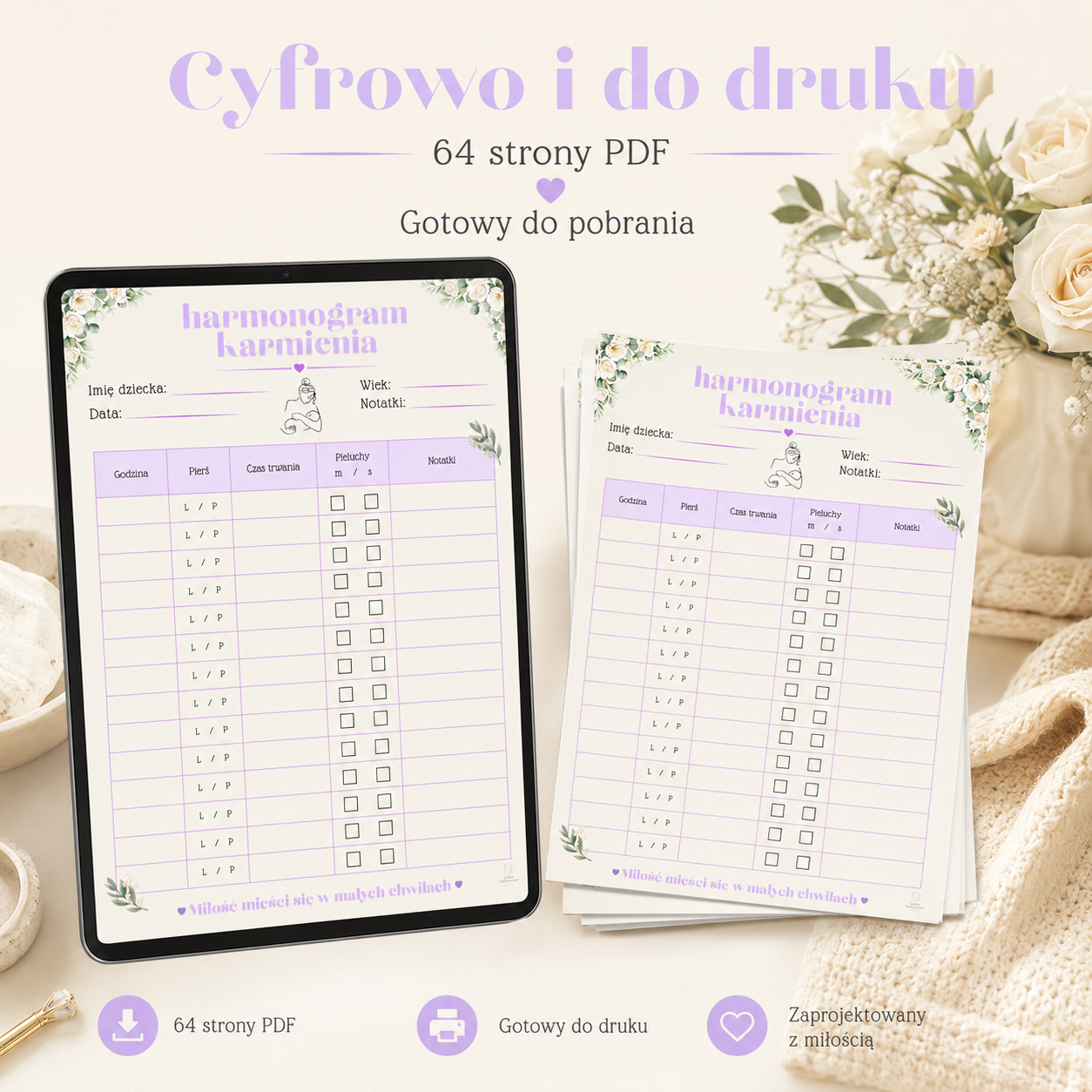 Harmonogram karmienia soft PDF A4 – 64 strony do używania cyfrowo i do druku