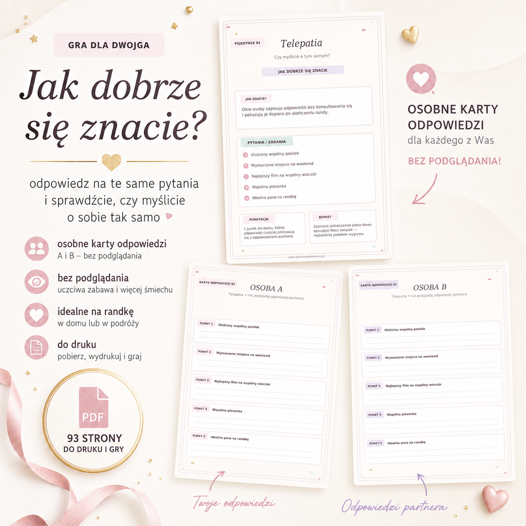 Pojedynki dla par – premium gra dla dwojga PDF do druku | 30 rund i 93 strony