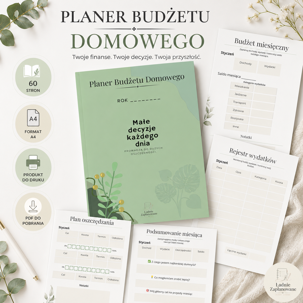 Planer budżetu domowego 12 miesięcy - A4 PDF do druku