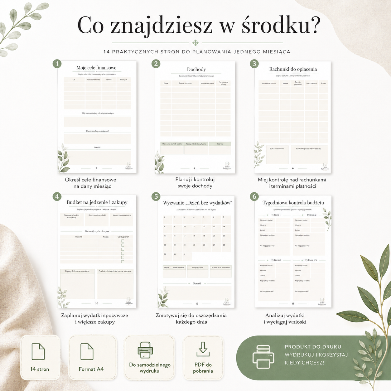 Miesięczny Planer Budżetu Domowego - A4 PDF do druku 14 stron