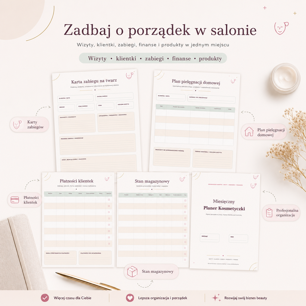 Miesięczny Planer Kosmetyczki - PDF A4 do druku i używania mobilnie
