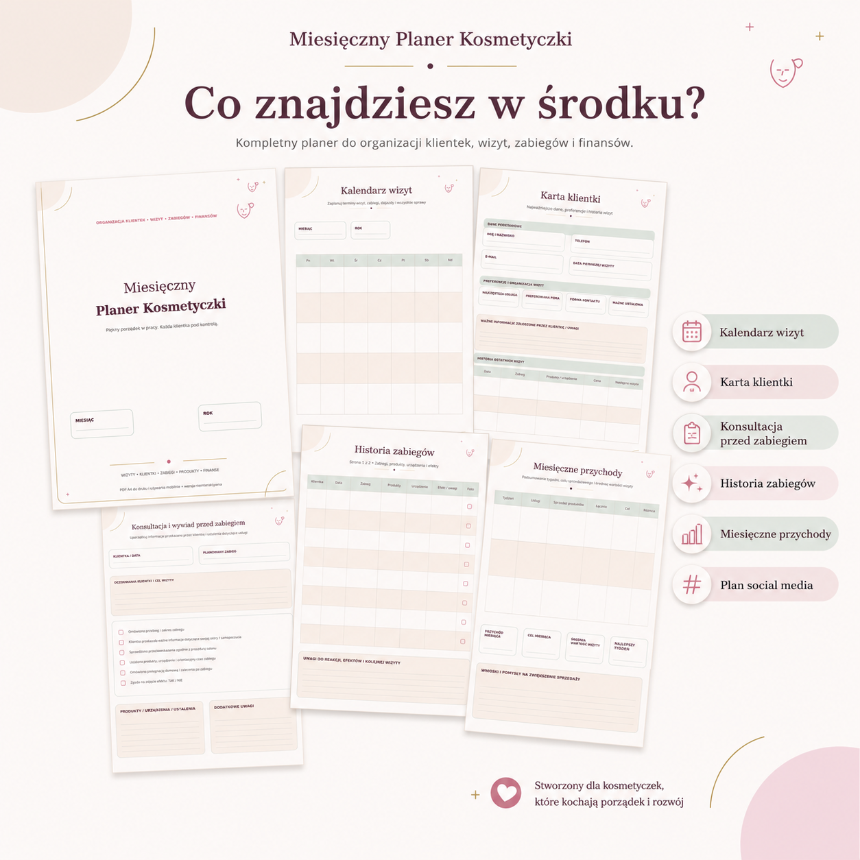Miesięczny Planer Kosmetyczki - PDF A4 do druku i używania mobilnie