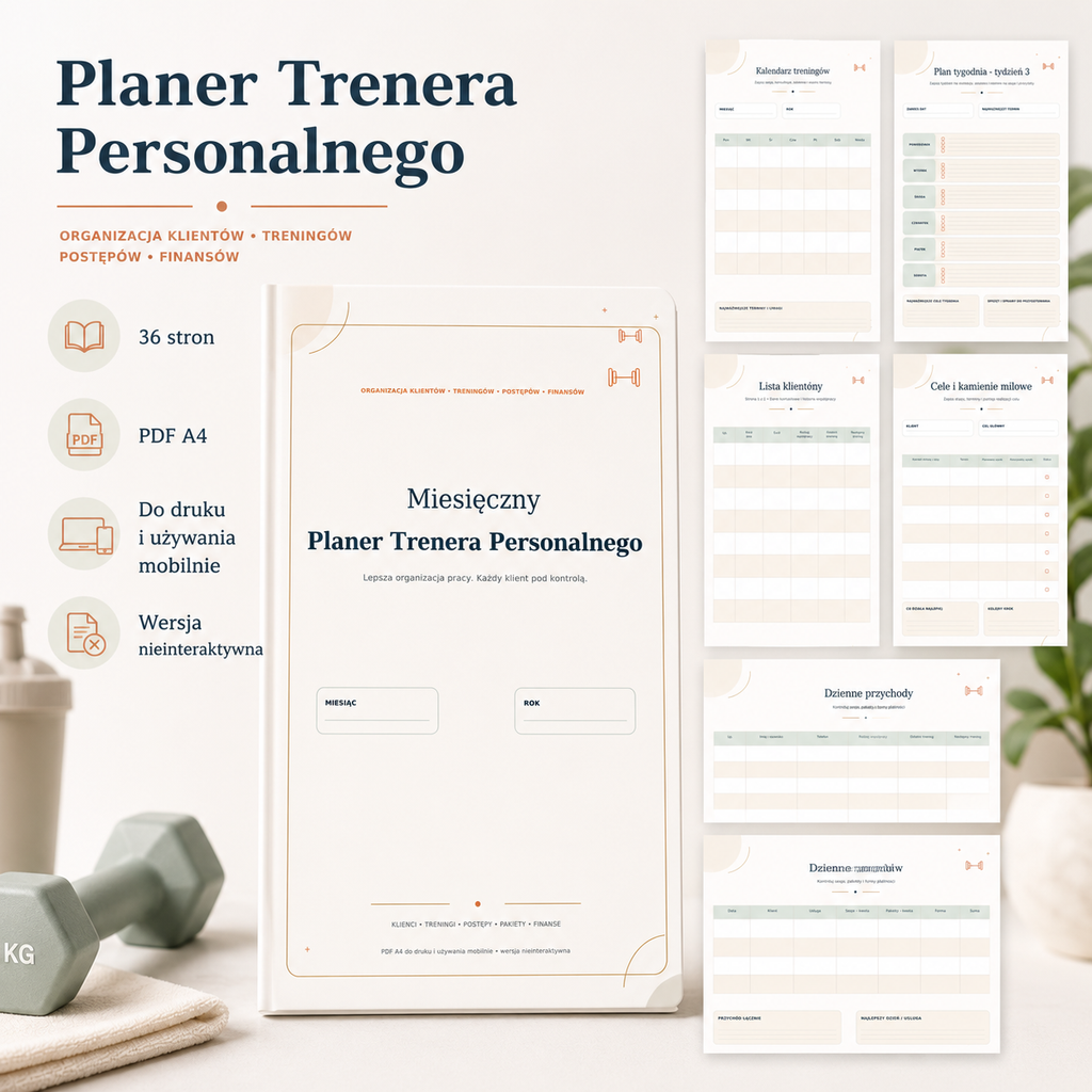 Miesięczny Planer Trenera Personalnego - PDF A4 do druku i używania mobilnego