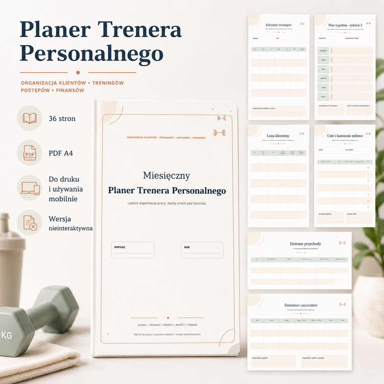 Miesięczny Planer Trenera Personalnego - PDF A4 do druku i używania mobilnego