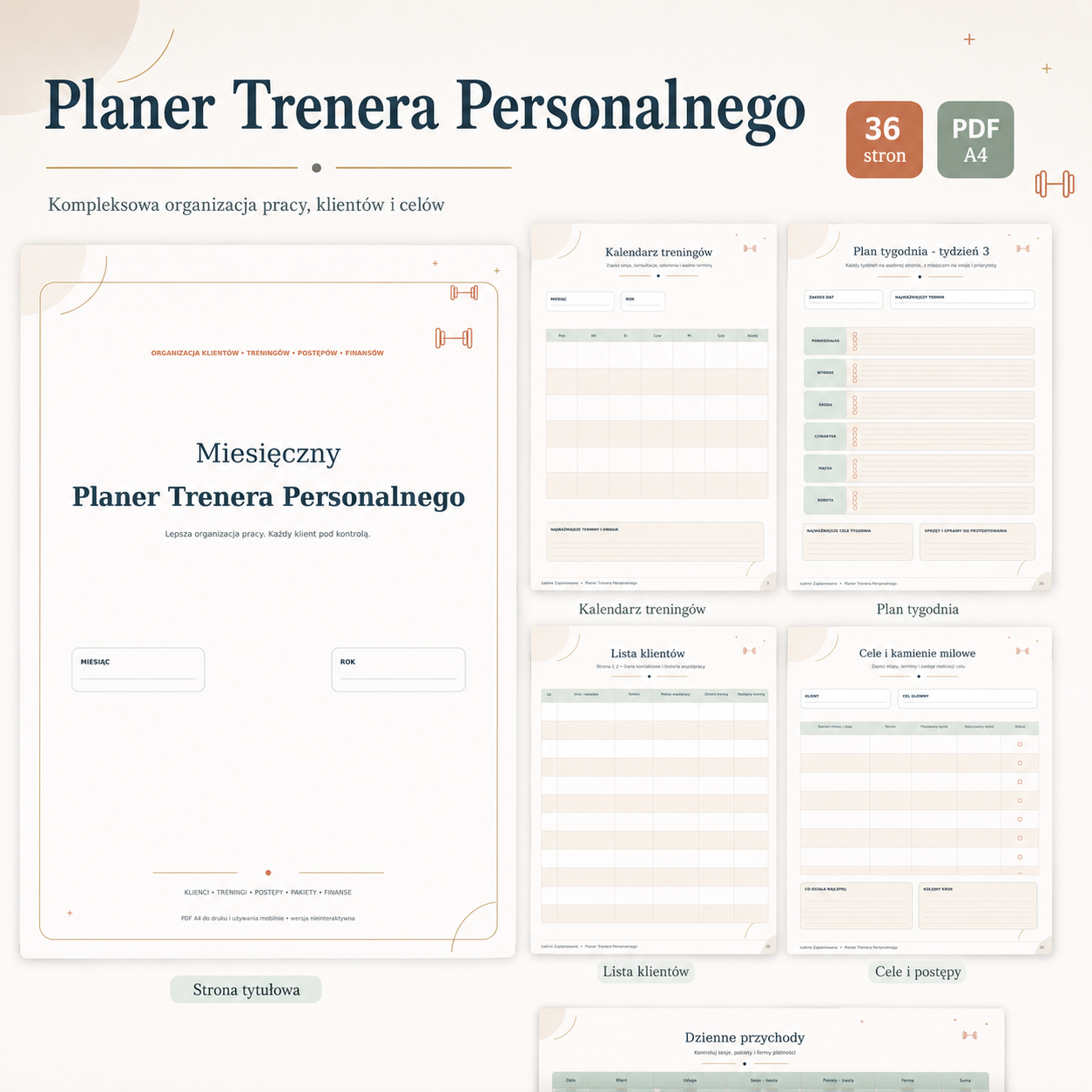 Miesięczny Planer Trenera Personalnego - PDF A4 do druku i używania mobilnego