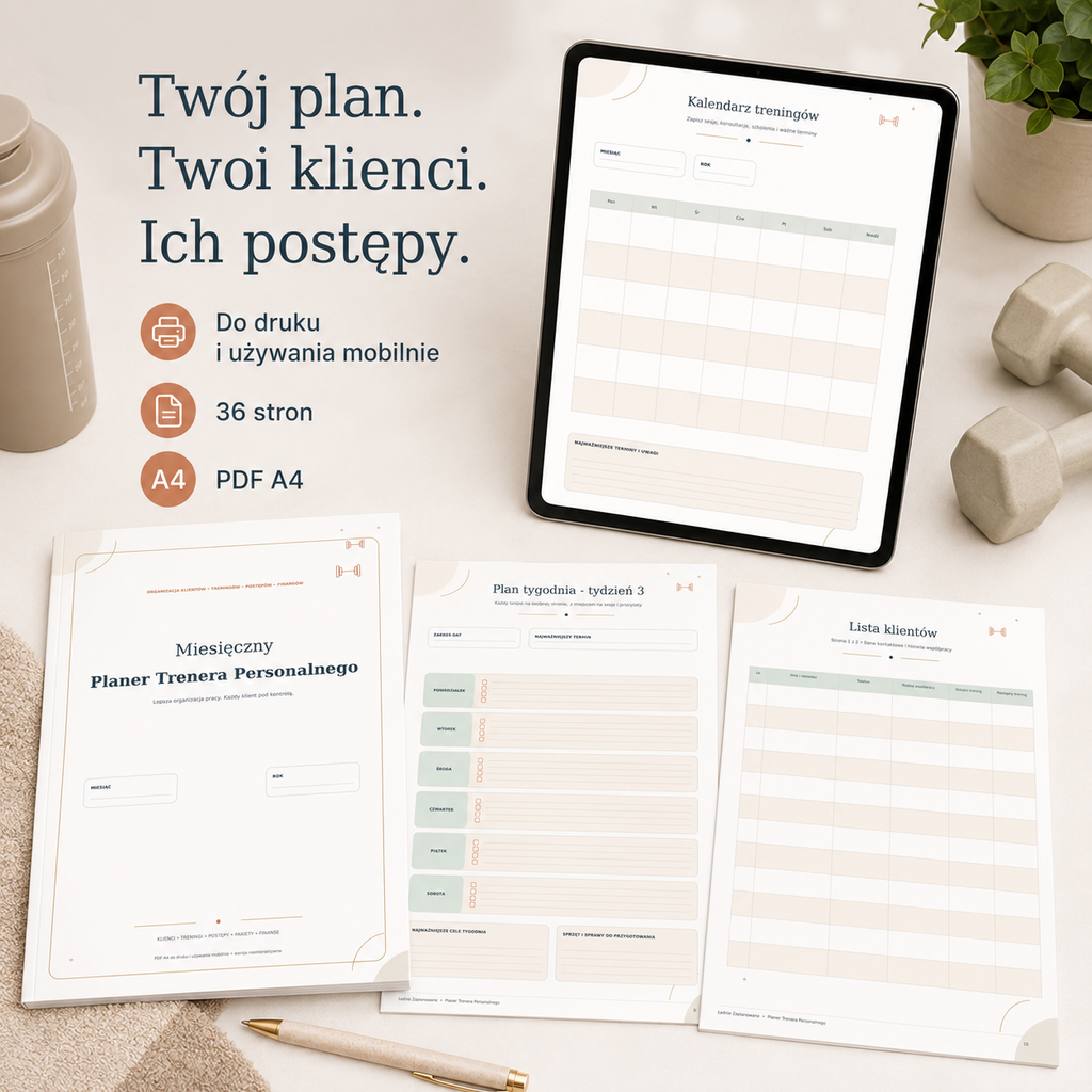 Miesięczny Planer Trenera Personalnego - PDF A4 do druku i używania mobilnego