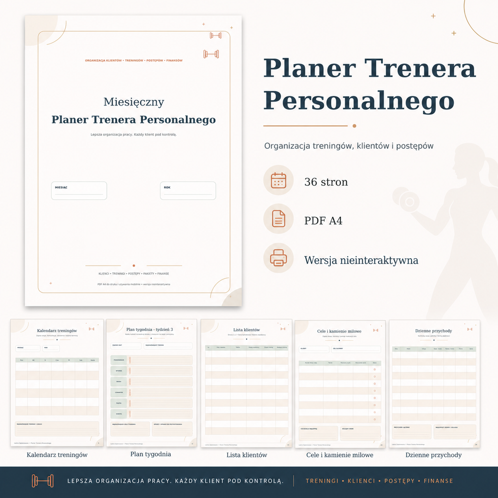 Miesięczny Planer Trenera Personalnego - PDF A4 do druku i używania mobilnego