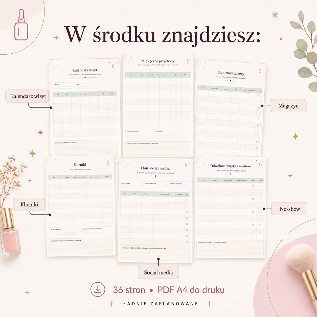 Miesięczny Planer Stylistki Paznokci - PDF A4 do druku i używania mobilnie