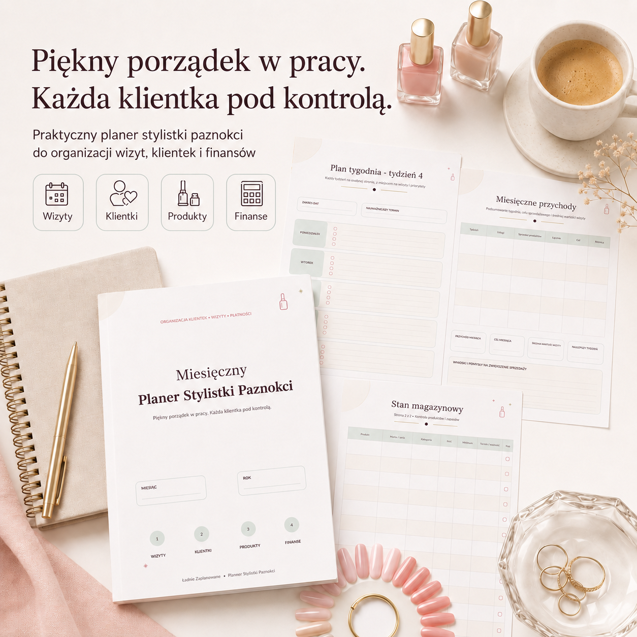 Miesięczny Planer Stylistki Paznokci - PDF A4 do druku i używania mobilnie