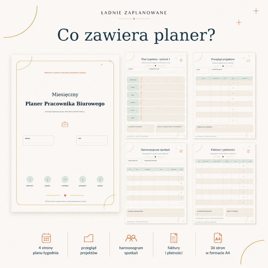 Miesięczny Planer Dla Pracownika Biurowego - PDF A4 do druku i używania mobilnie