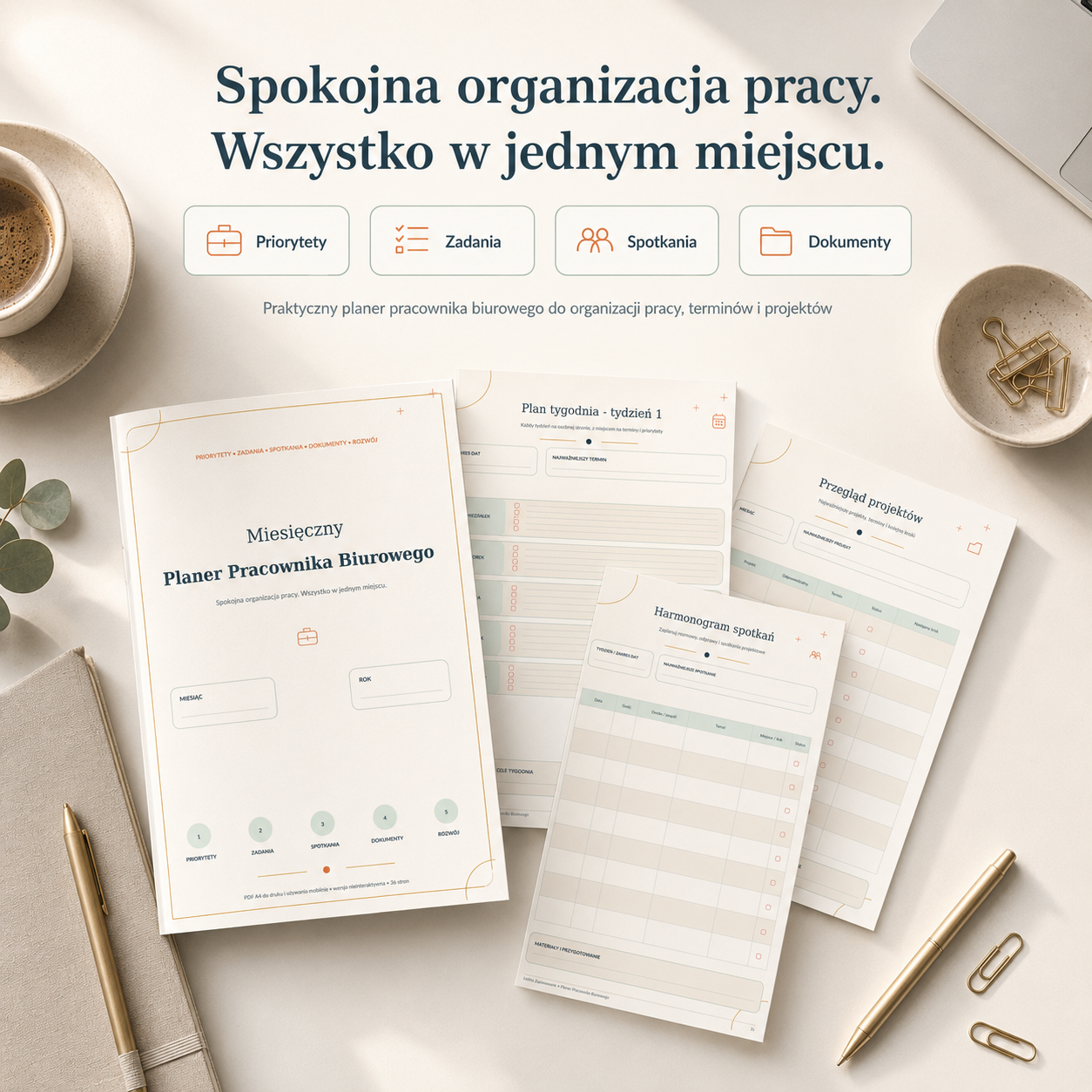 Miesięczny Planer Dla Pracownika Biurowego - PDF A4 do druku i używania mobilnie