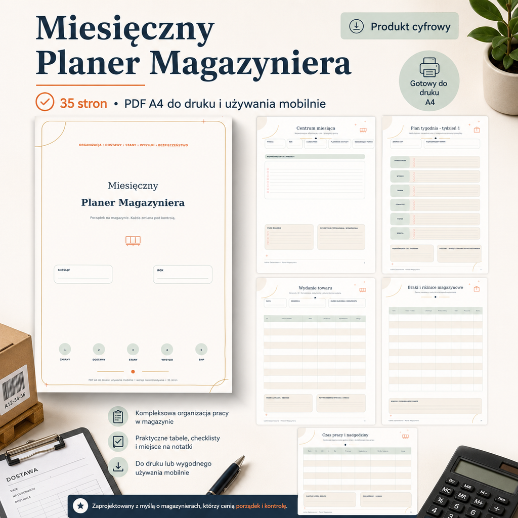 Miesięczny Planer Magazyniera - PDF A4 do druku i używania mobilnie