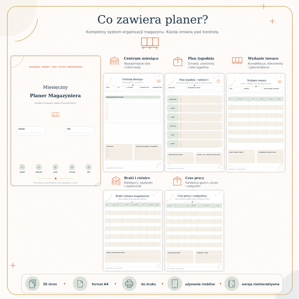 Miesięczny Planer Magazyniera - PDF A4 do druku i używania mobilnie