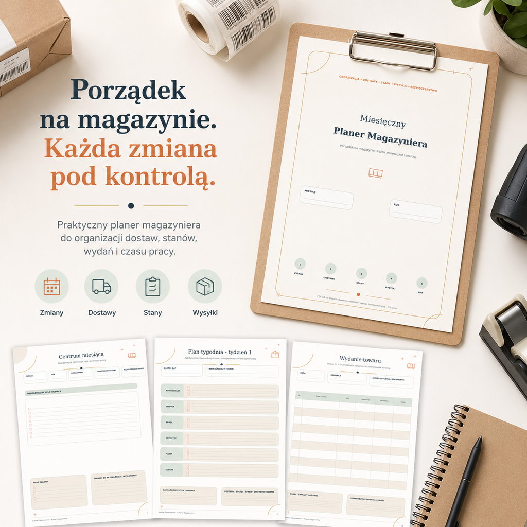 Miesięczny Planer Magazyniera - PDF A4 do druku i używania mobilnie
