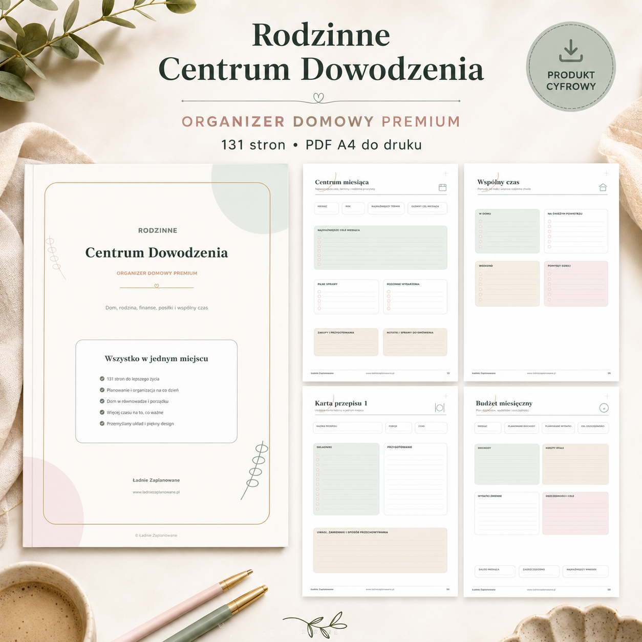 Rodzinne Centrum Dowodzenia Zestaw - Planer- PDF A4 do druku i używania mobilnie