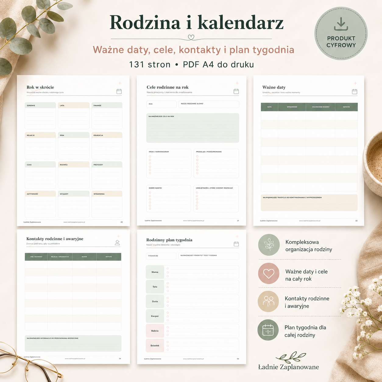 Rodzinne Centrum Dowodzenia Zestaw - Planer- PDF A4 do druku i używania mobilnie