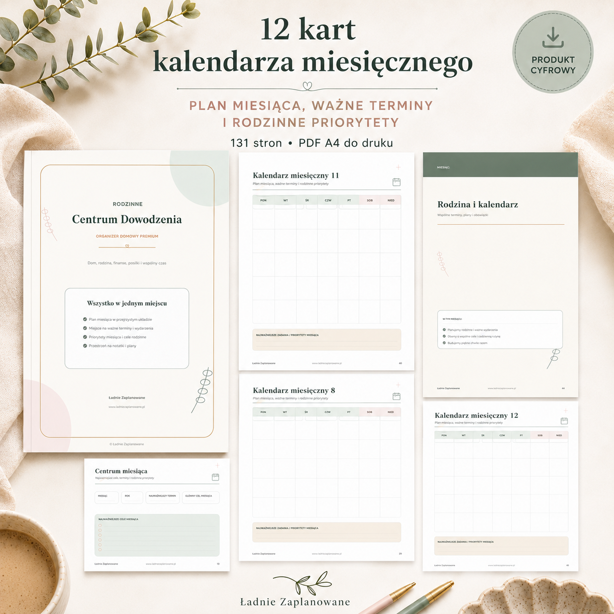 Rodzinne Centrum Dowodzenia Zestaw - Planer- PDF A4 do druku i używania mobilnie